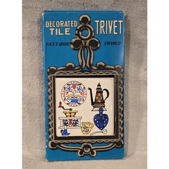 Other - Vintage Cast Iron Decorated Tile Trivet NIB